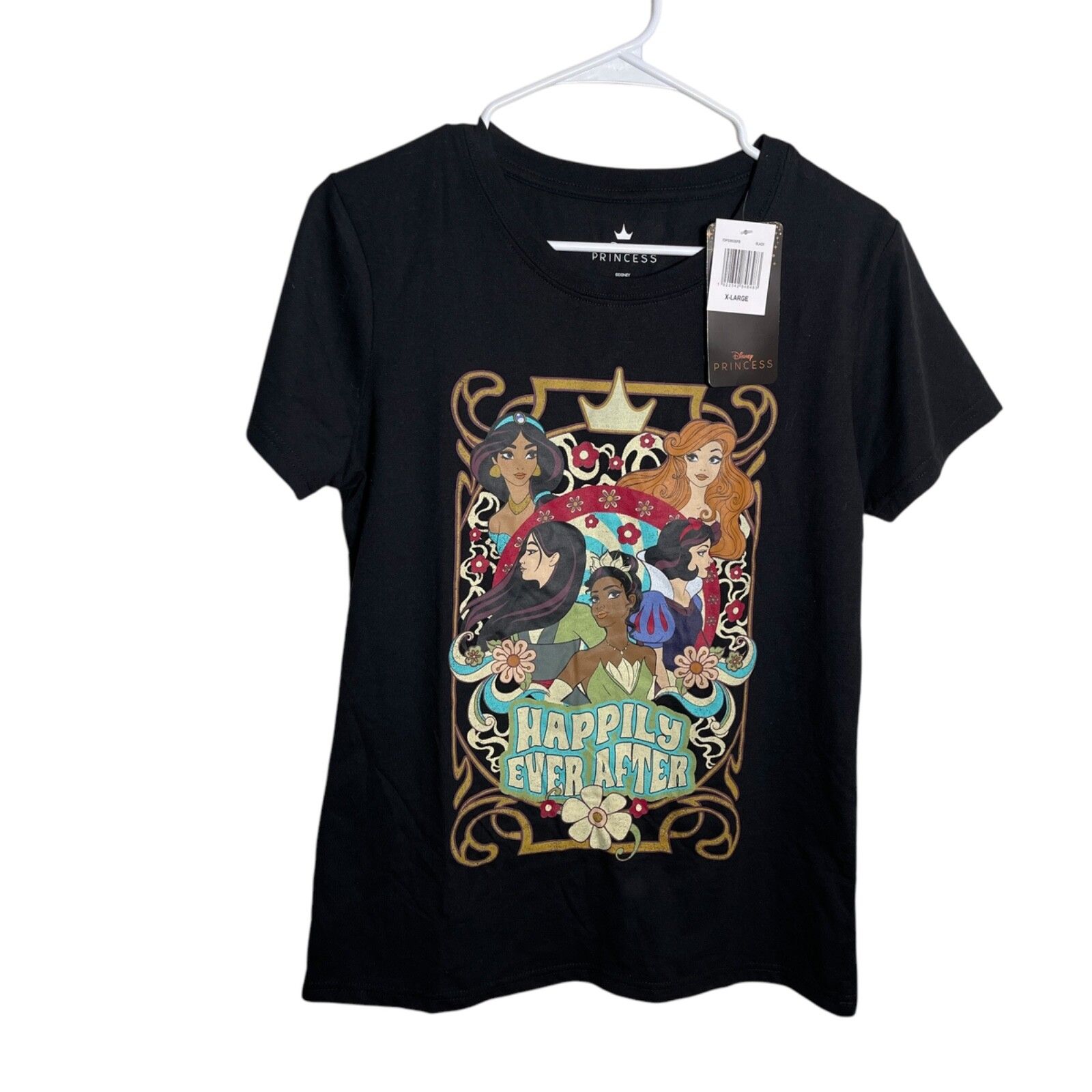 Disney Princess Shirt Junior's Xl Black Happily Ever After Nwt Short Sleeve Top
